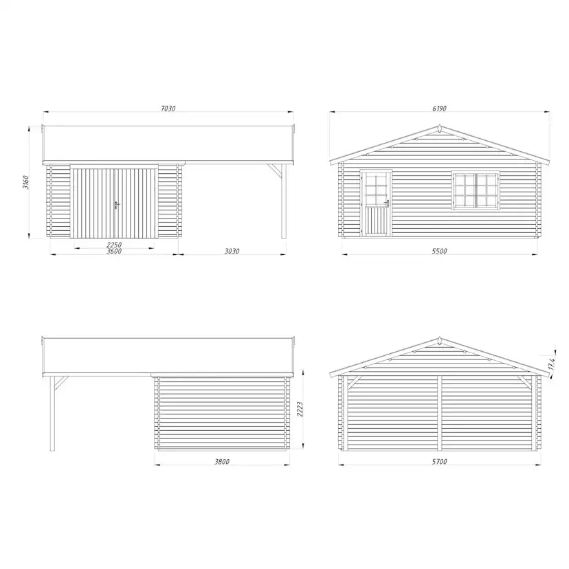Roger 19,0+16,2 m2 with wooden gate WTDIP Impregnerad transparent