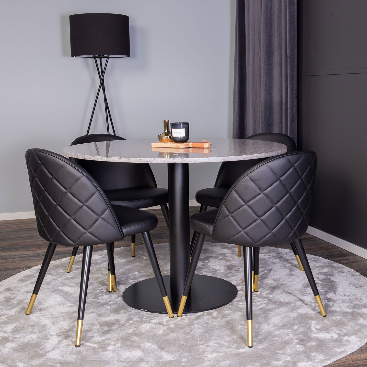 Matgrupp Venture Home Razzia med 4 Velvet stolar Skinn