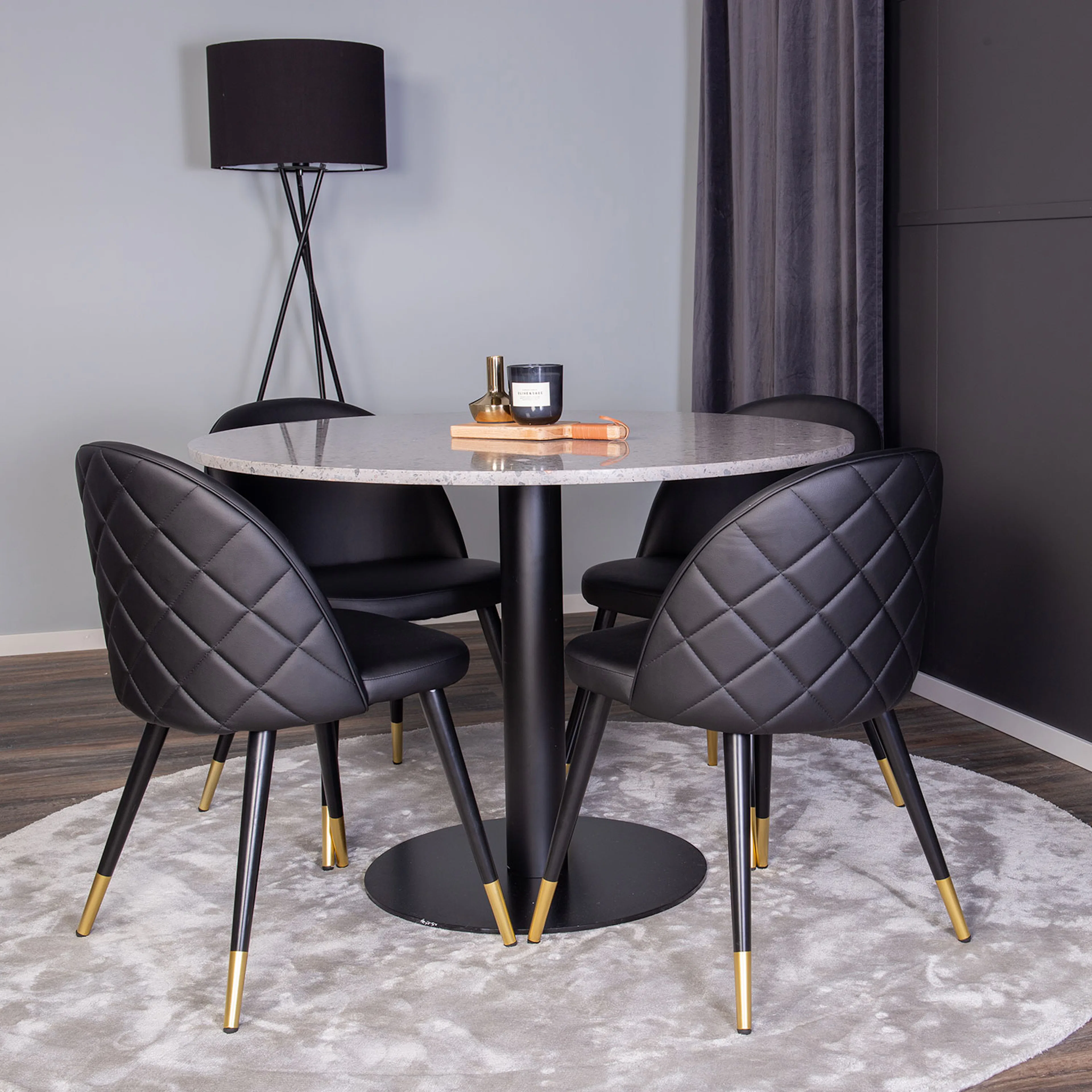 Matgrupp Venture Home Razzia med 4 Velvet stolar Skinn