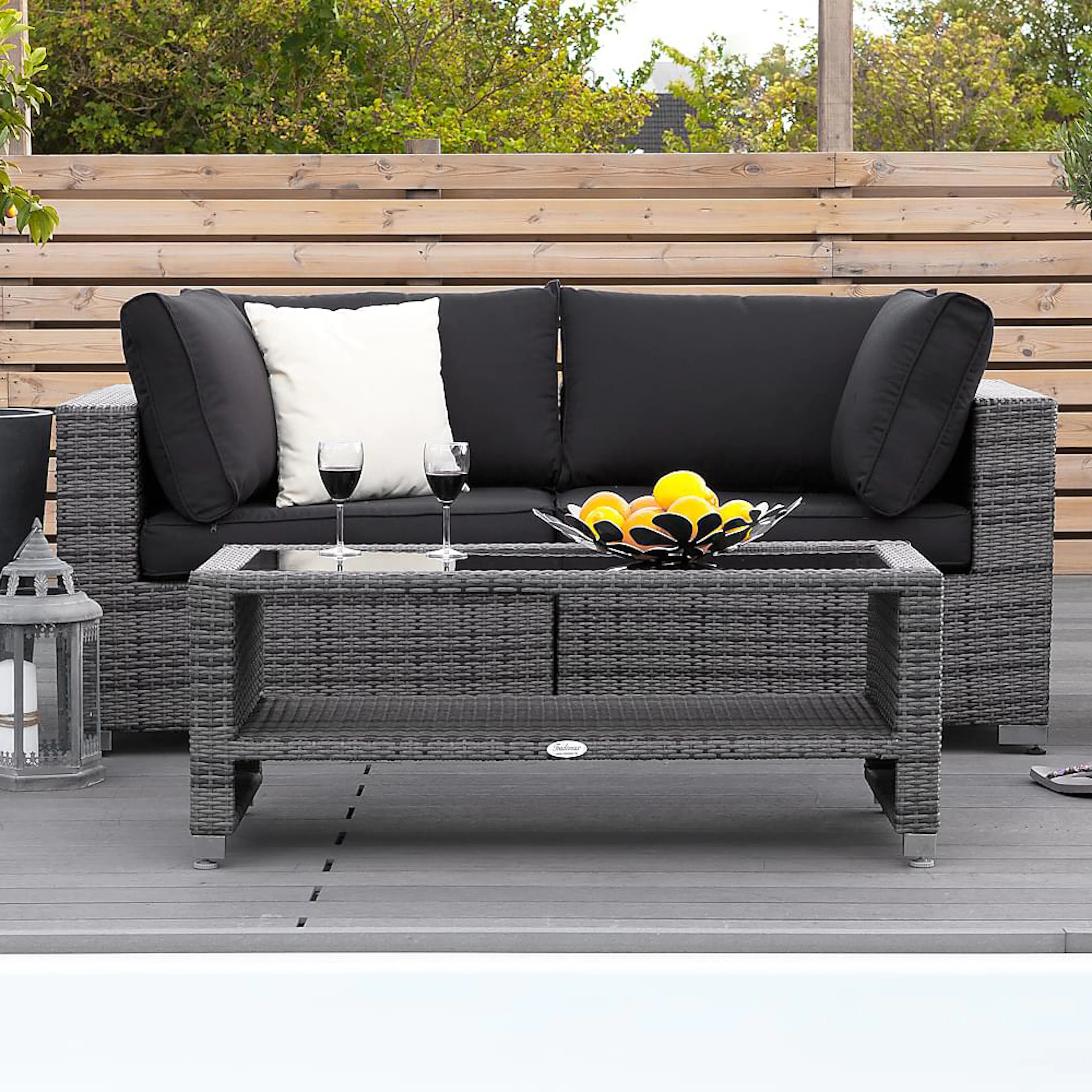 Loungegrupp Comfort Garden Bahamas Soffa 2-sits med Utebord m Hylla Utomhus