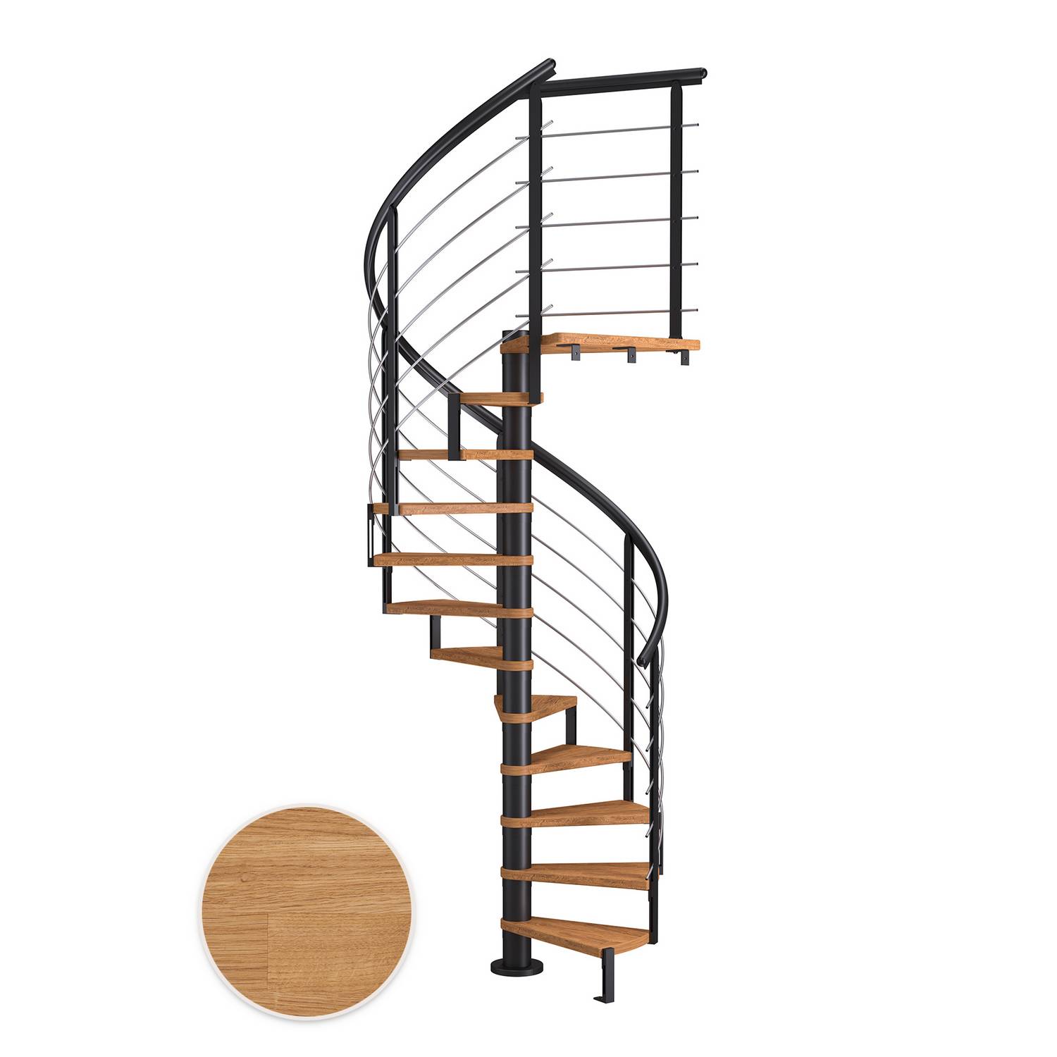 MONTREAL spiral ek oljad svart DESIGN 12T Ø120 Svart, D: 1200 mm, Golv till golv höjd: 2700-3090 mm, 12+1 steg