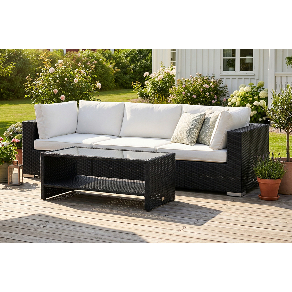 Bahamas Rak soffa 3 sits - bord med hylla Svart