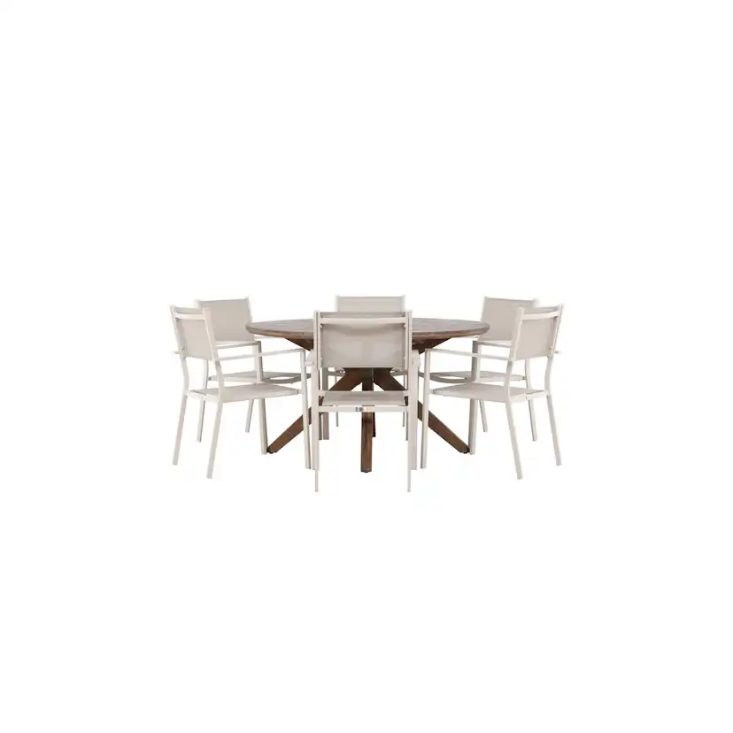 Rosario Dining Table- Teak Ø140 +Copacabana Stacking Chair - Trädgårdsgrupp Venture Home Rosario med 6 Copacabana Stolar