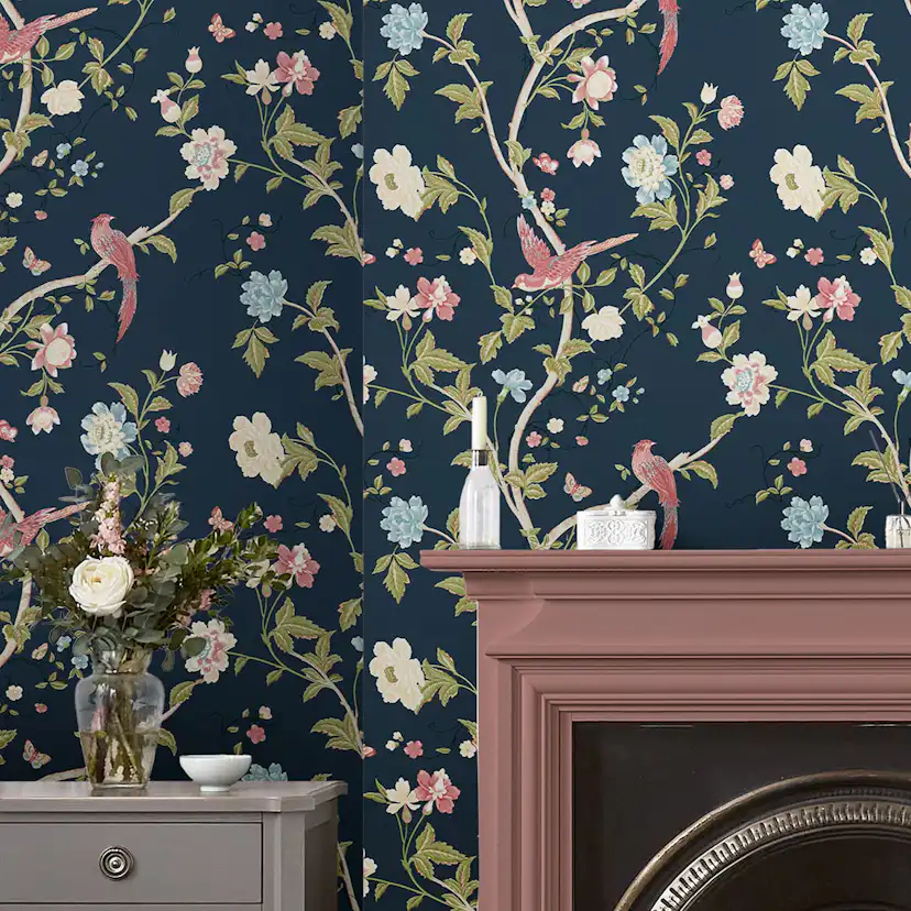 Tapet Laura Ashley Summer Palace Midnight Blå 120134