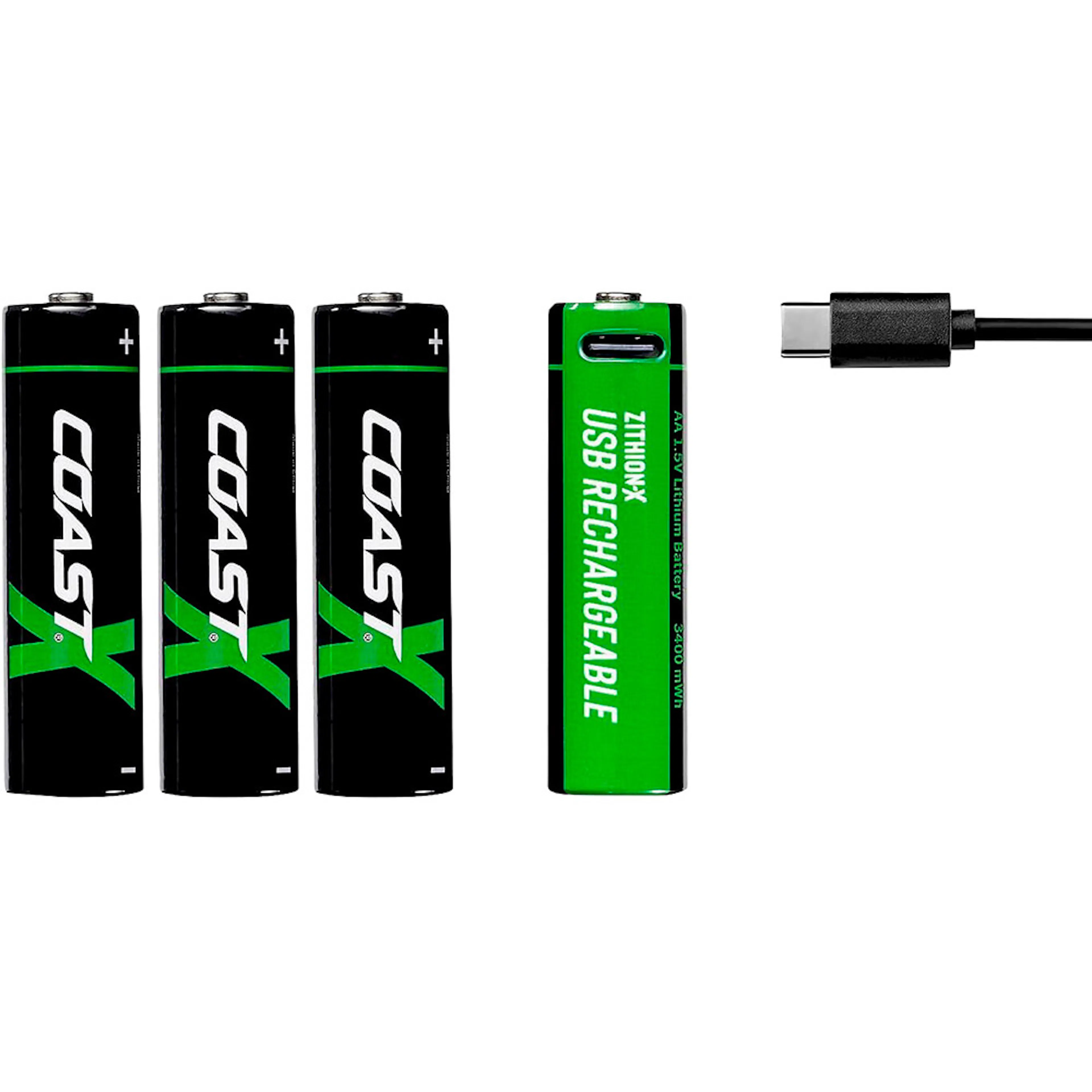Batteri Coast Uppladdningsbara AA 1,5V 2400 mAh 4-pack inkl Laddningskabel