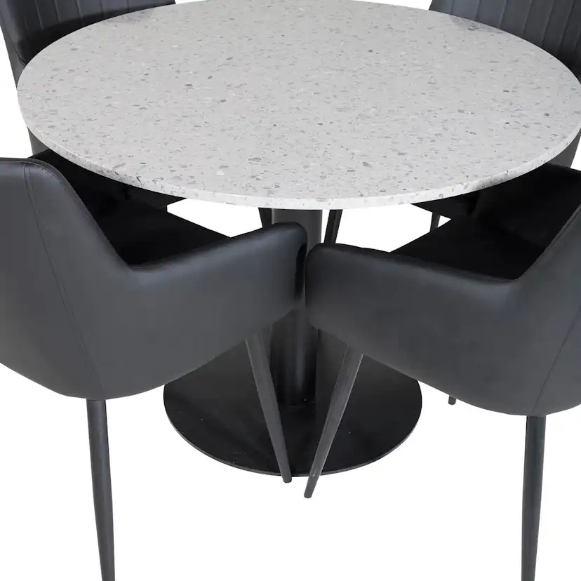 Matgrupp Venture Home Roxanna med 4 Corina Karmstolar Konstläder Runt