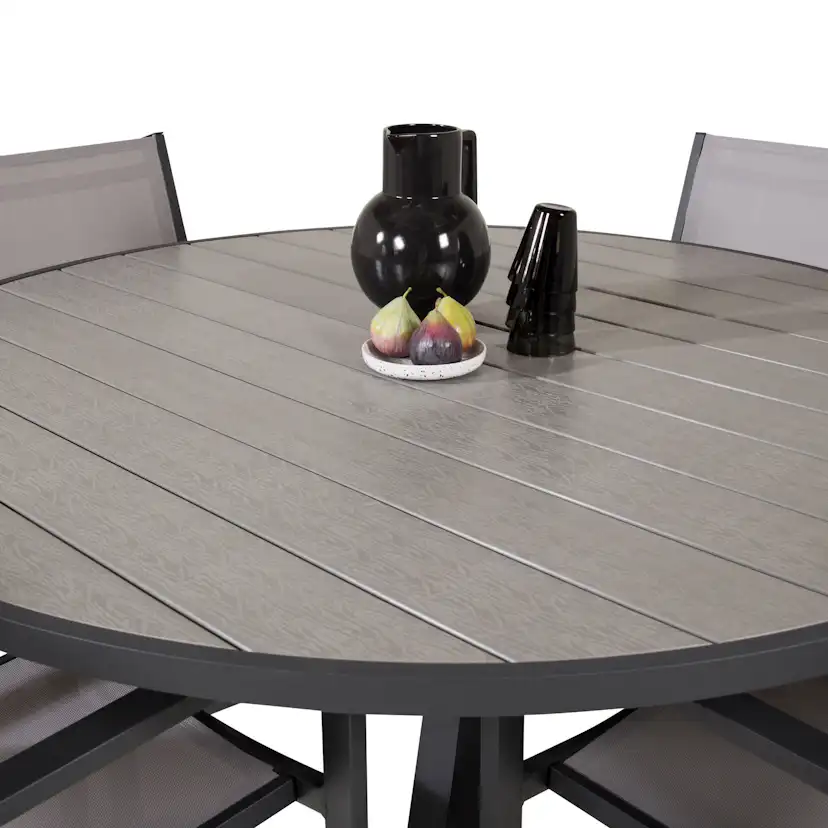 Parma - Table ø 140 - Svart Alu /Grey Aintwood+Copacabana Ar Svart/Grå