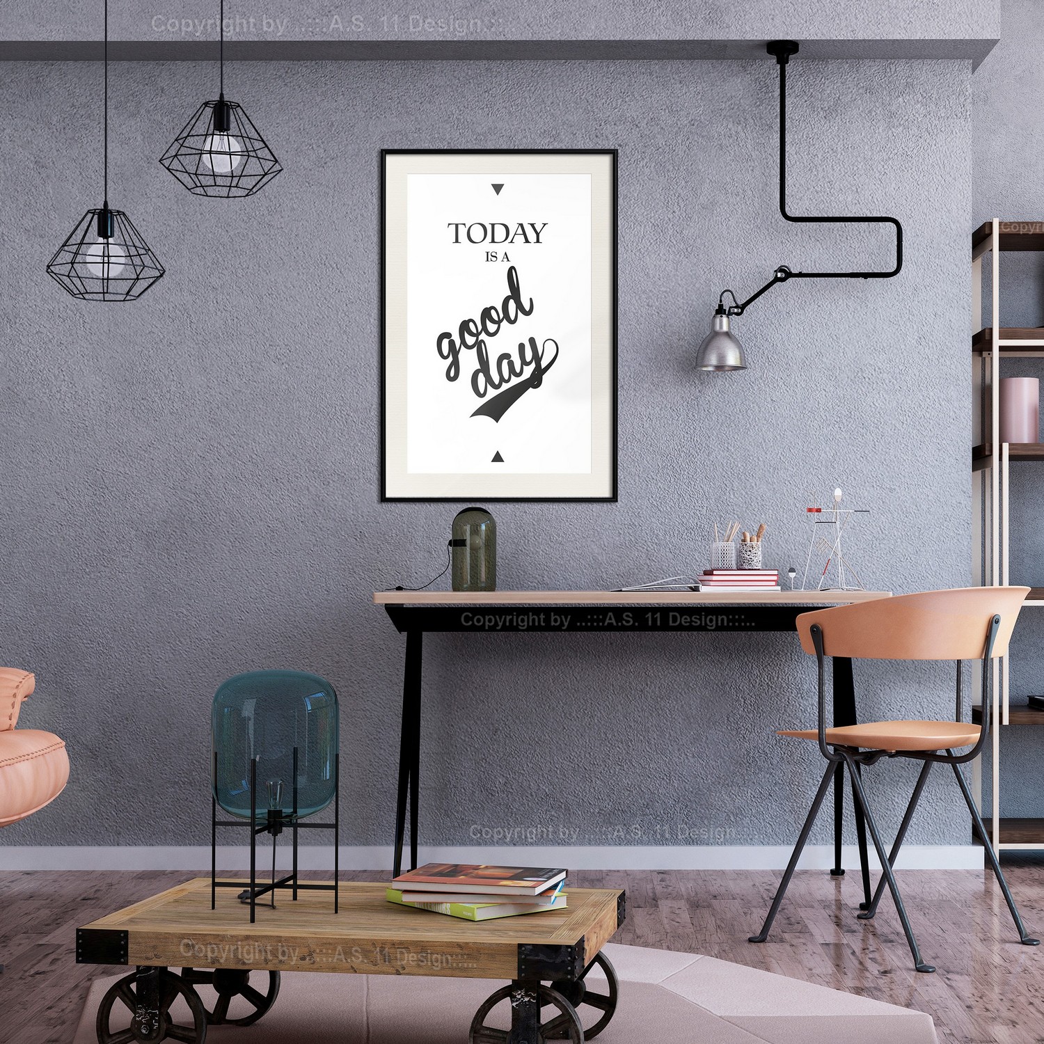 Affisch - Today Is a Good Day [Poster] 20x30 Svart ram med passepartout, 20x30 cm