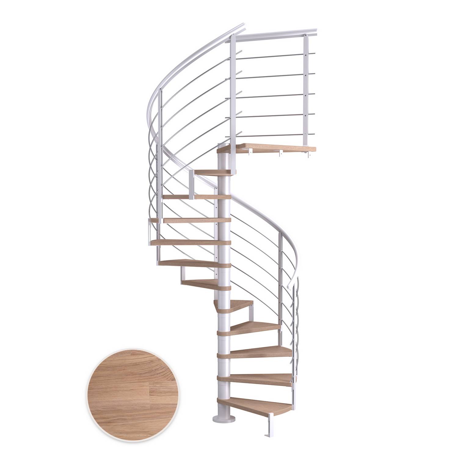 MONTREAL spiral ek vit oljad vit DESIGN 11T Ø140 Vit, D: 1400 mm, Golv till golv höjd: 2500-2860 mm, 11+1 steg