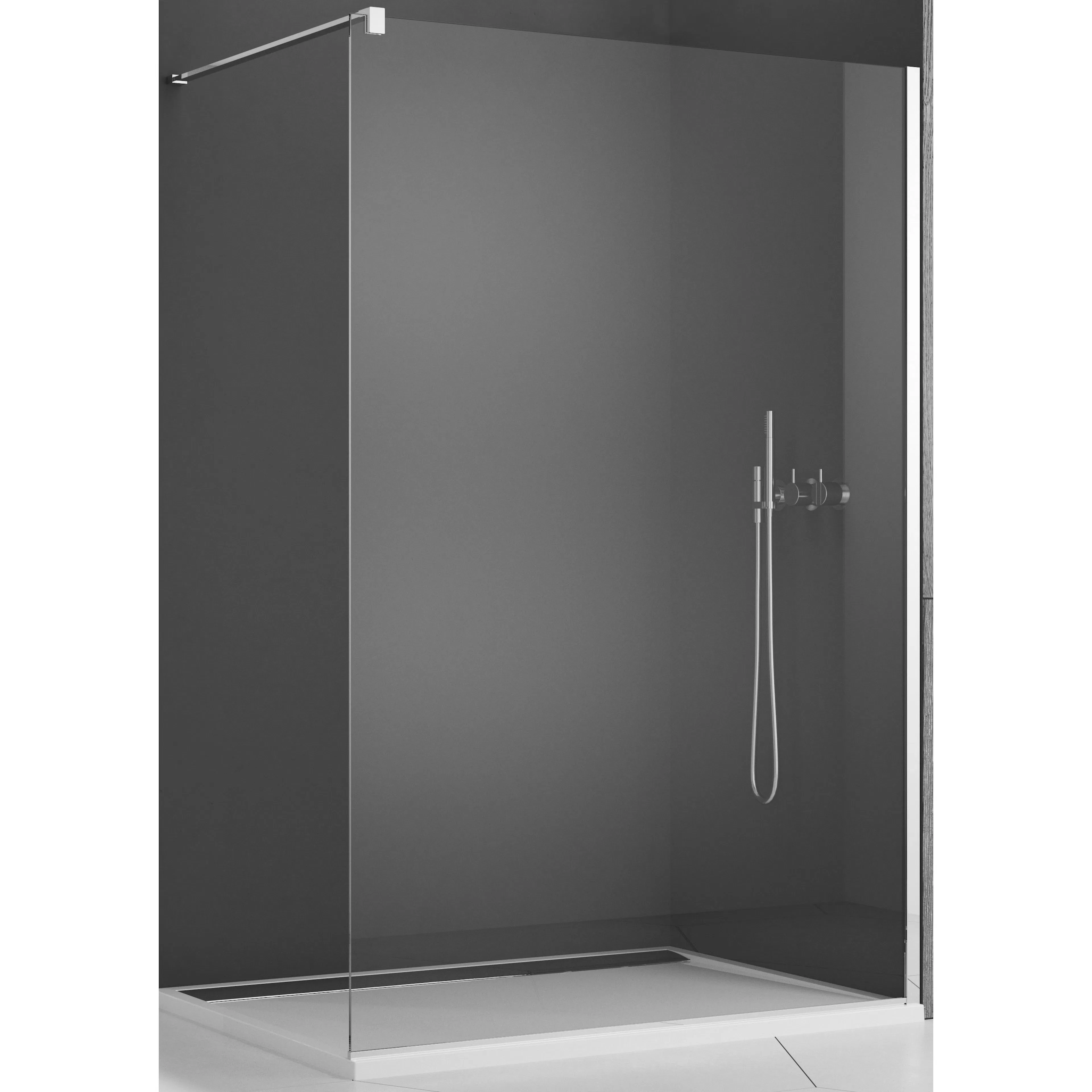 STR4P / Easy walk-in Dusch Vägg 80 med golv- & väggprofil Kl B: 800 mm, Profil: Högglans silver, Hägning: Vändbar