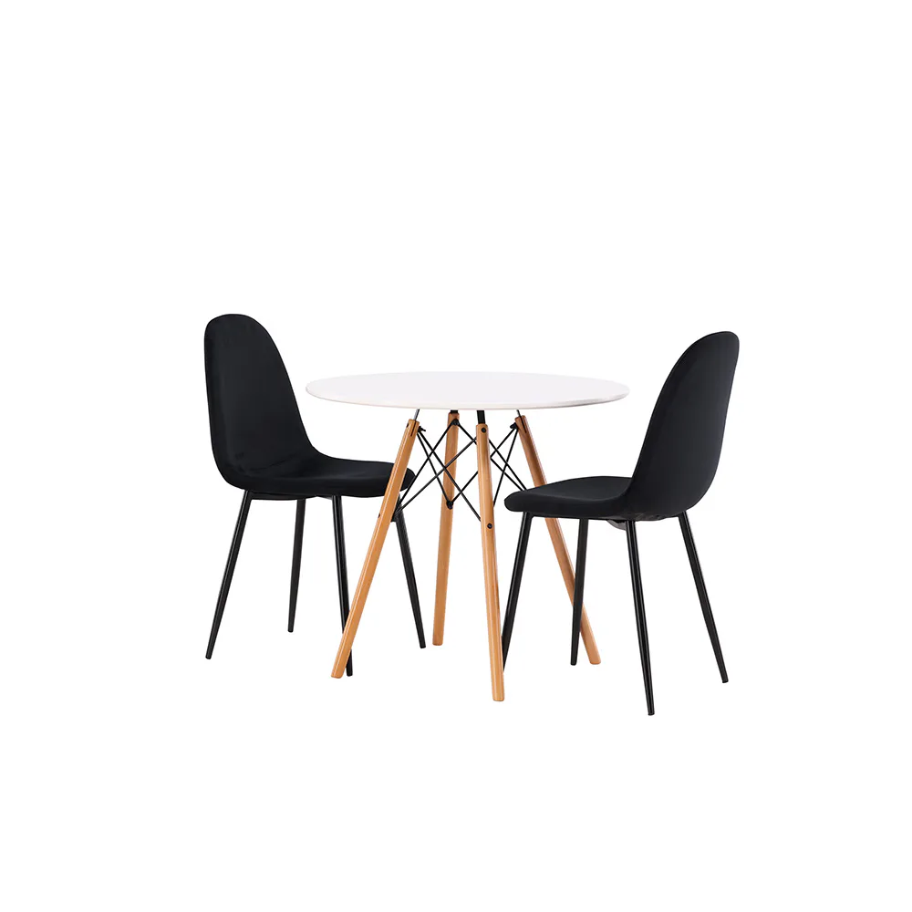 Matgrupp Venture Home Danburi Ø 60 cm med 2 Polar Sammet Stolar