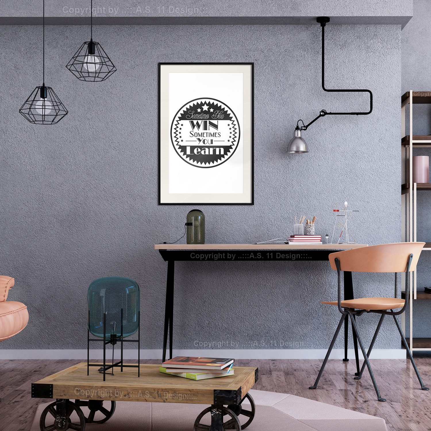 Affisch - Sometimes You Win Sometimes You Learn [Poster] 20x Svart ram med passepartout, 20x30 cm