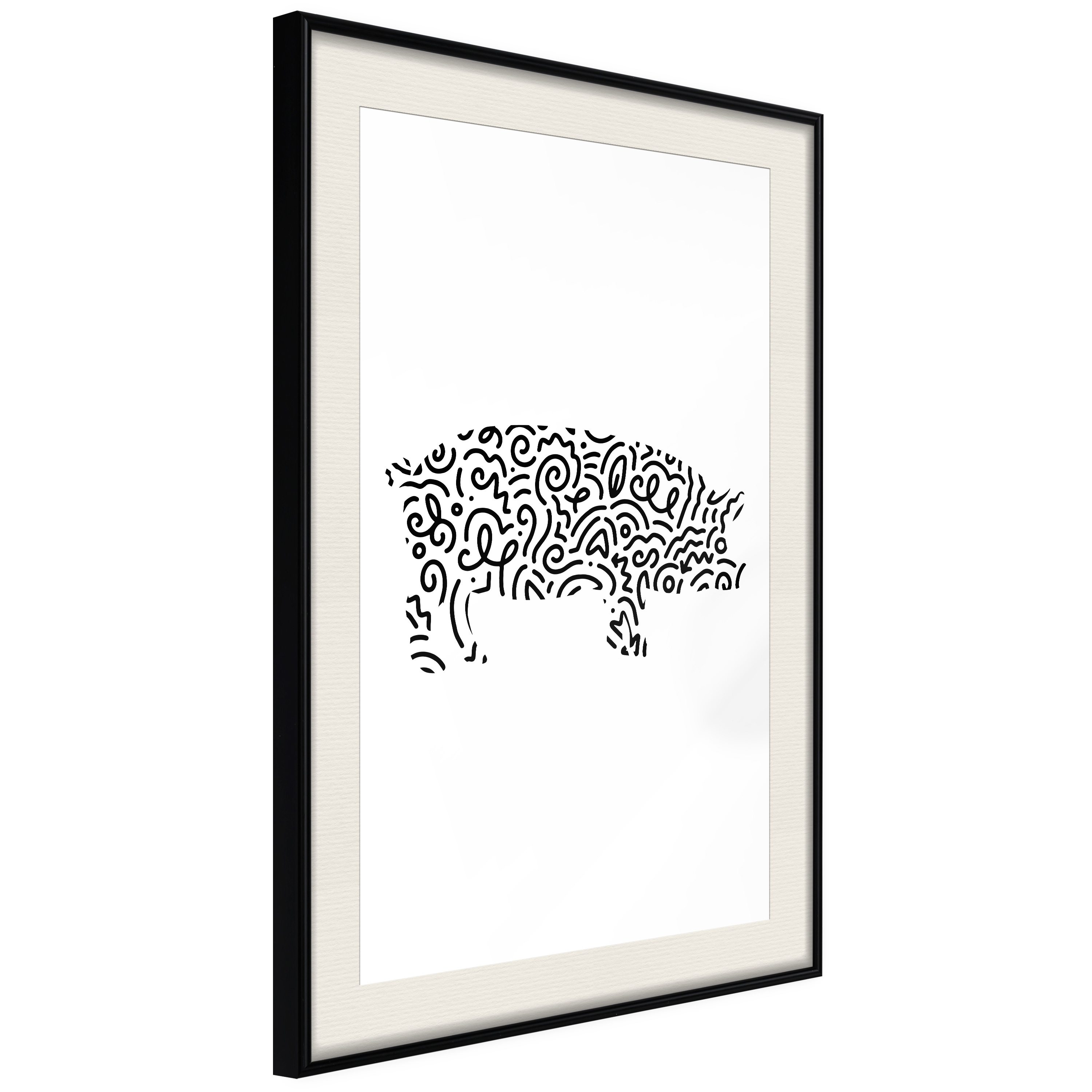 Affisch - Black and White Piggy [Poster] 40x60 Svart ram med passepartout, 40x60 cm