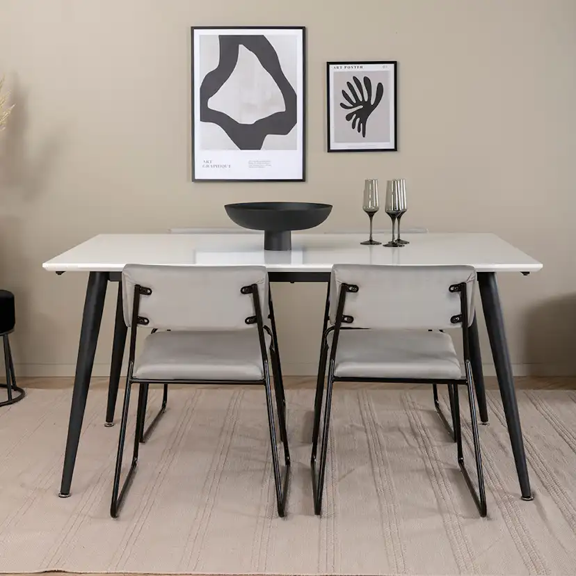 Jimmy Dining Table - Black / White HPL+Kenth Chair - Black Grå/Vit/Svart
