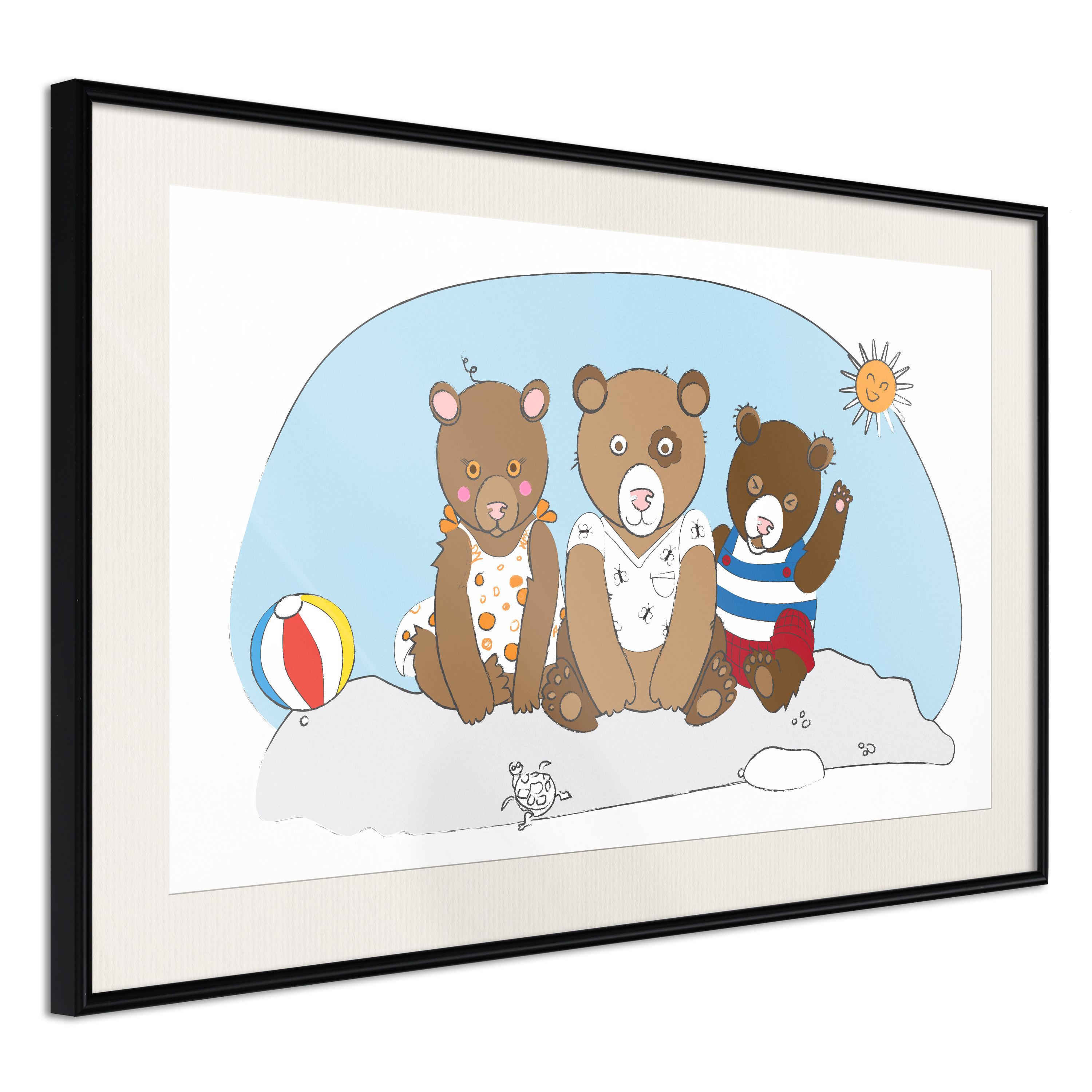 Affisch - Teddy Bears on the Beach [Poster] 30x20 Svart ram med passepartout, 30x20 cm