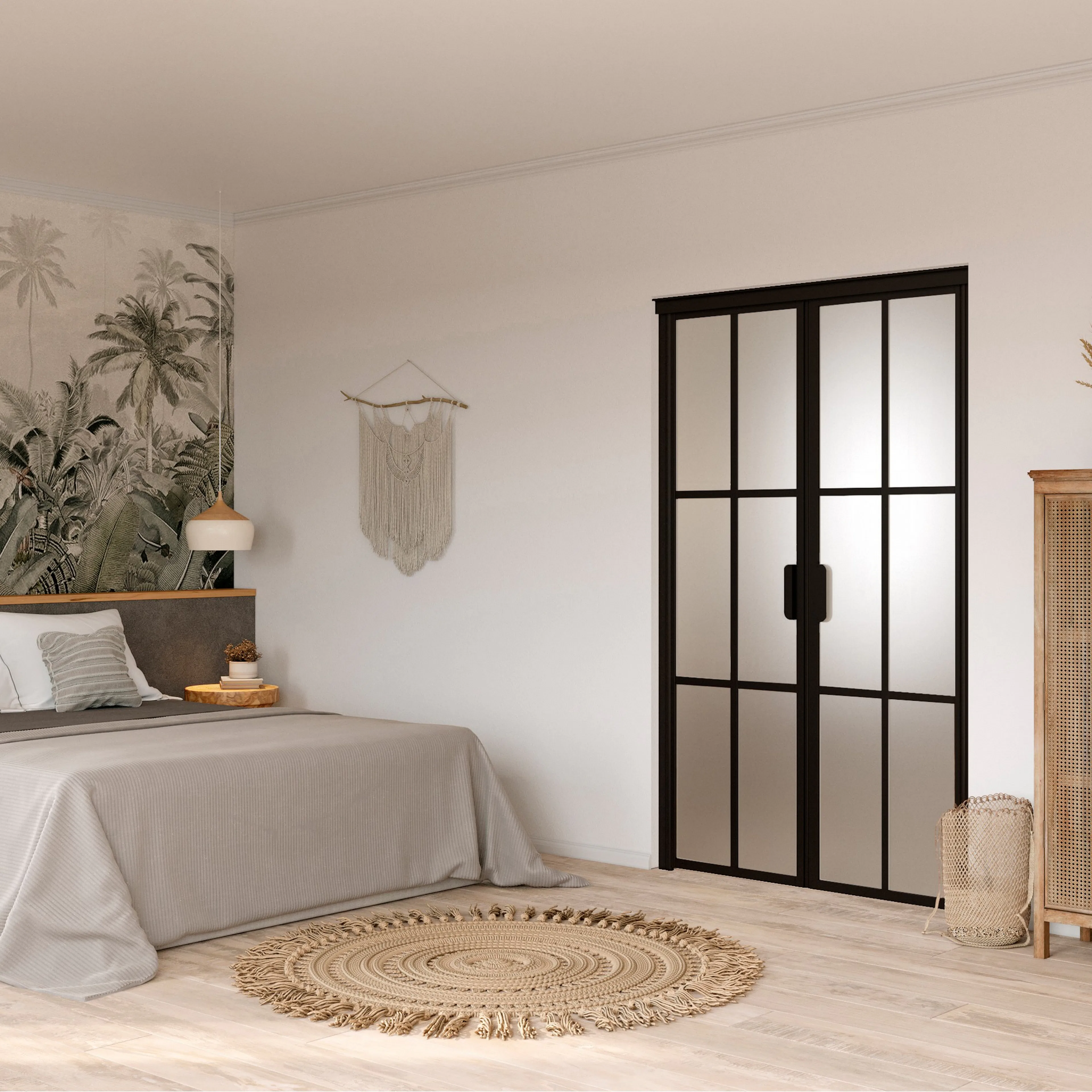 Bläk 785 Paris Pardörr Svart, HxB: 2000x1600 mm, Frostat satinglas