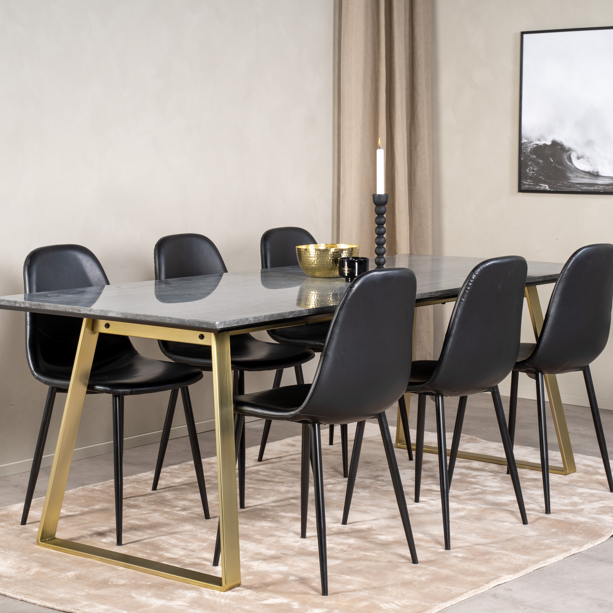 Matgrupp Venture Home Estelle 200 med 6 Pobbie Stolar Konstläder