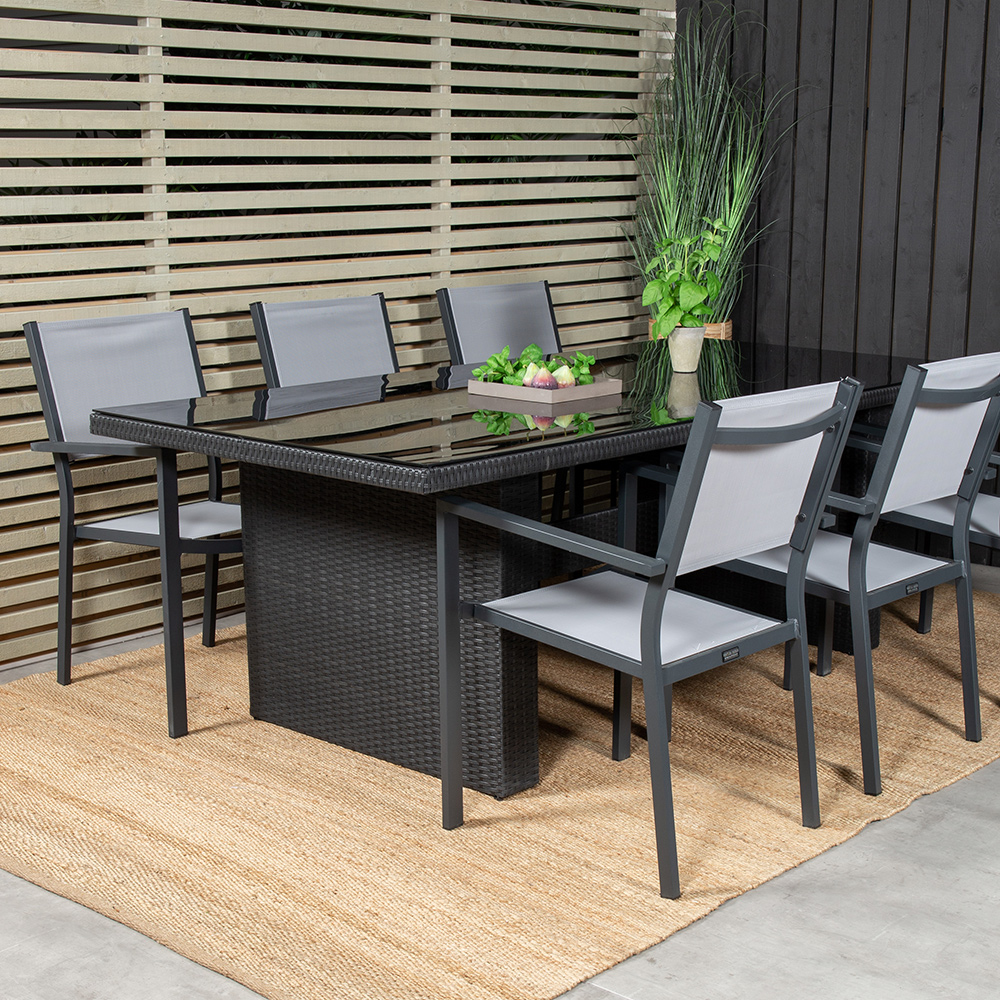 Padova bord 200*100Svart+Copacabana stolSvart Alu/GråTextil6 Svart/Grå