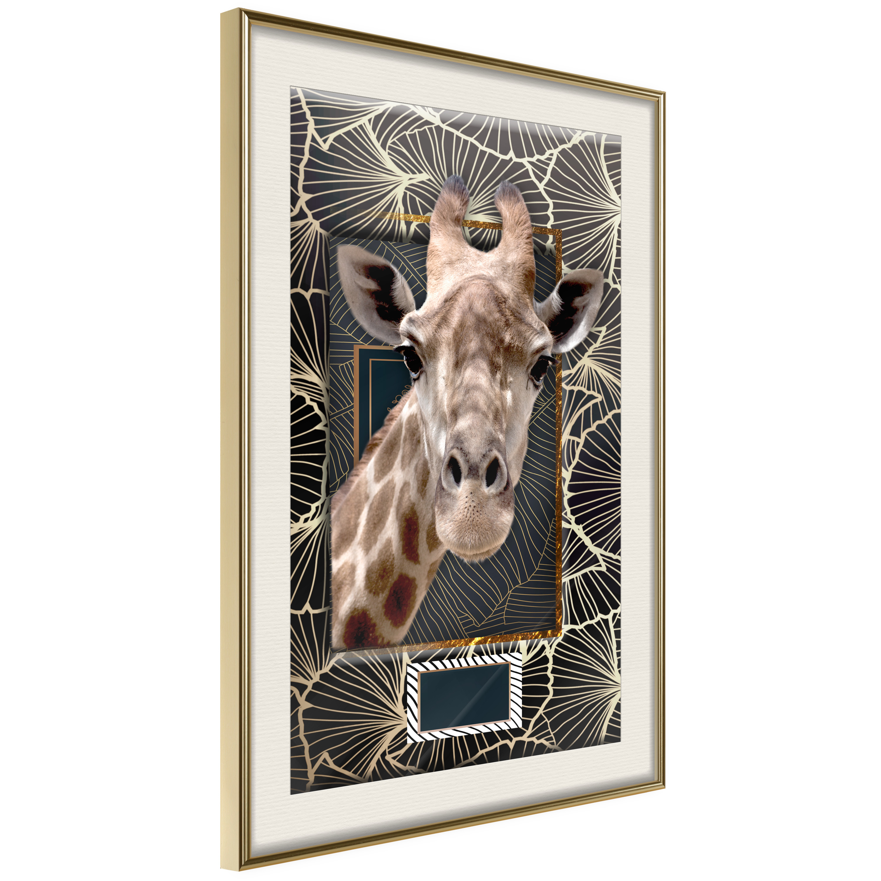 Affisch - Giraffe [Poster] 40x60 Guld ram med passepartout, 40x60 cm