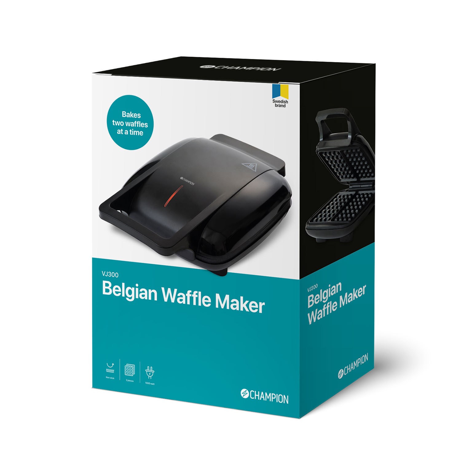 Våffeljärn Champion Belgiskt Dubbelt 1000W VJ300 Svart