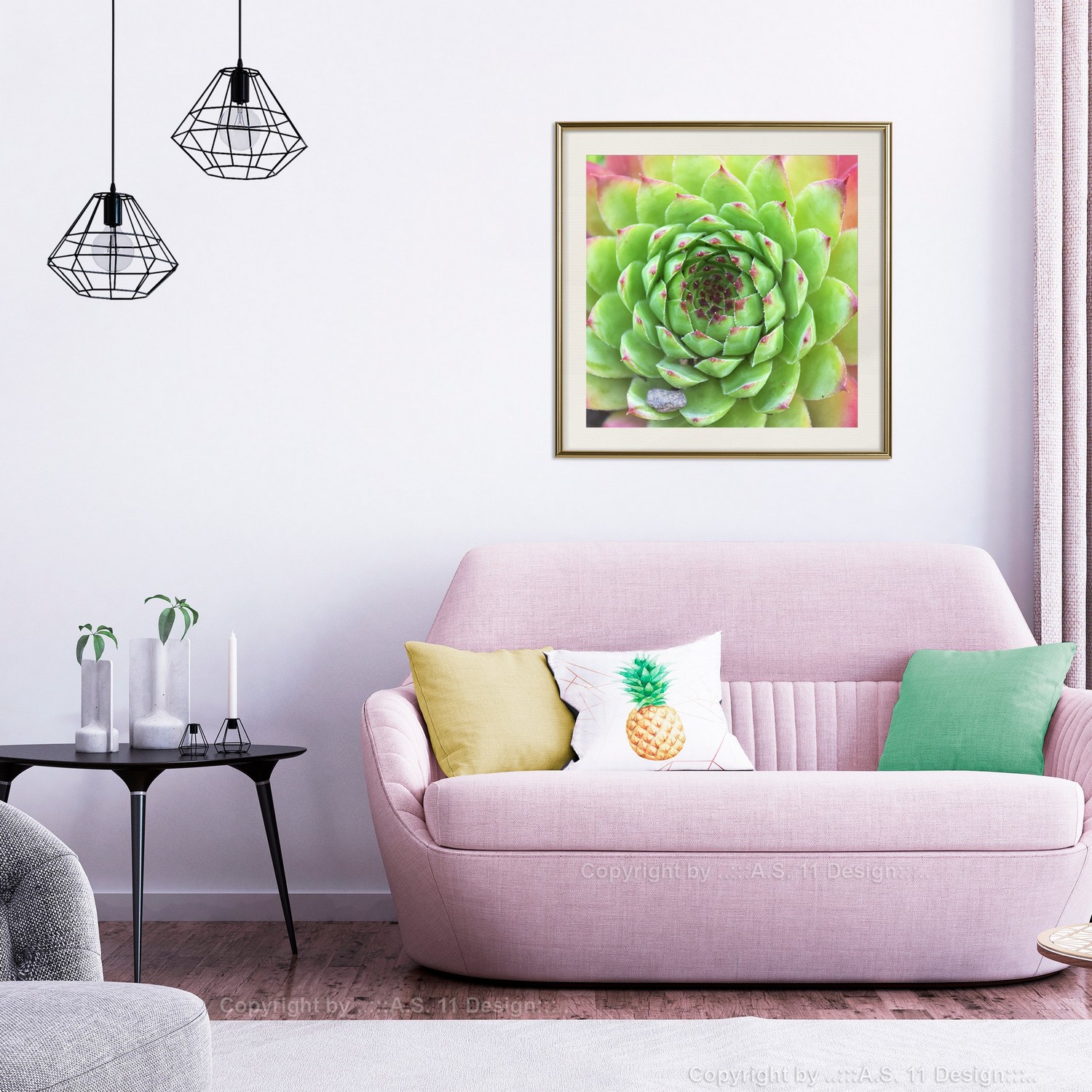 Affisch - Succulent (Square) [Poster] 20x20 Guld ram med passepartout, 20x20 cm