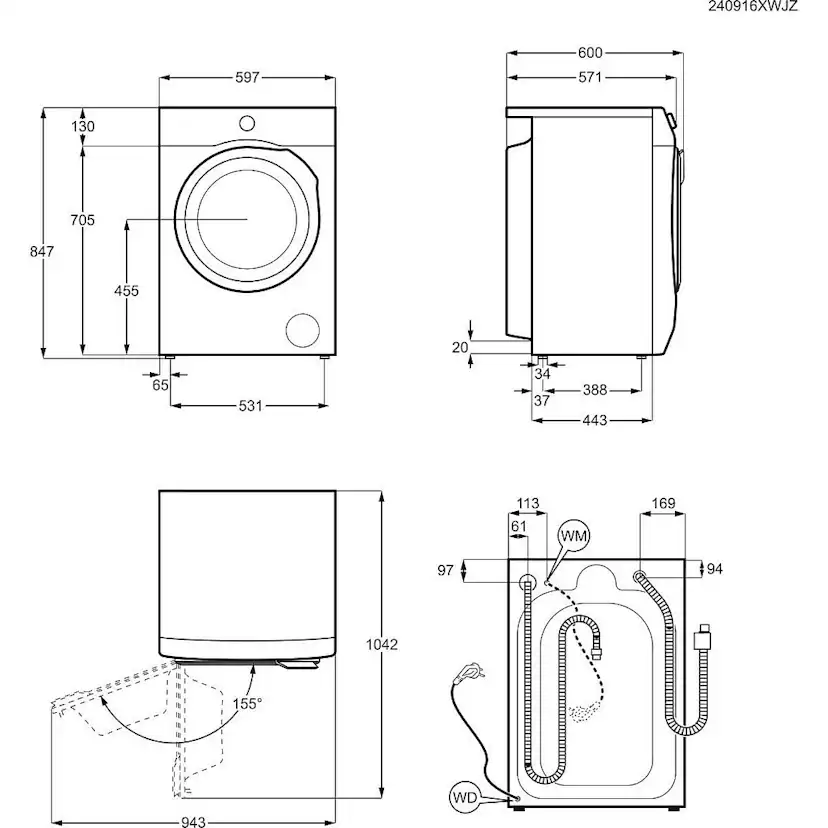 Frontmatad Tvättmaskin Electrolux EFI731V84V SteamCare Vit