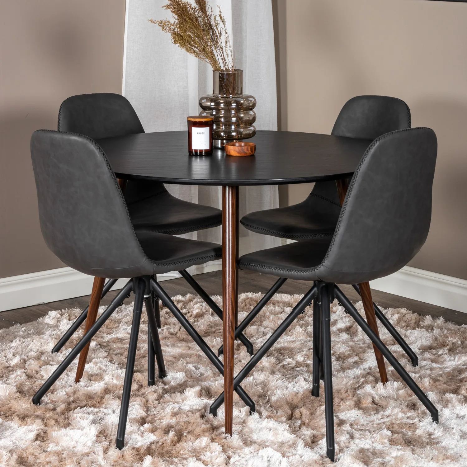 Matgrupp Venture Home Plake med 4 Pobbie Stolar Design med Snurrfunktion Konstläder