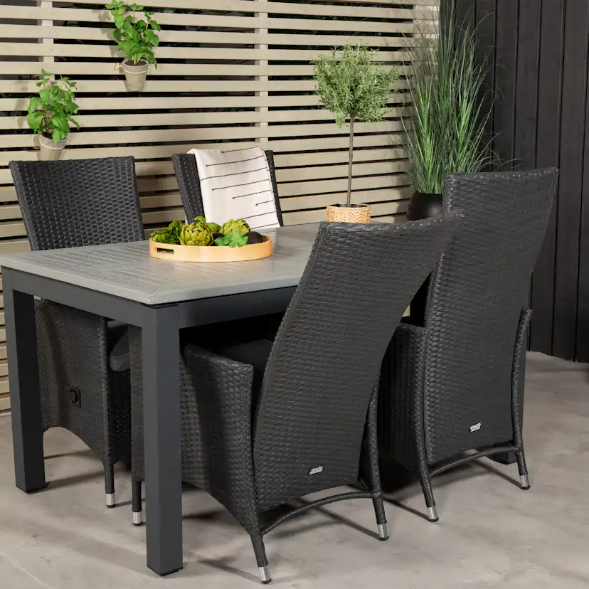 Albany Dining Table 160/240*100 - Svart Alu / Grey Aintwood+ Svart/Grå