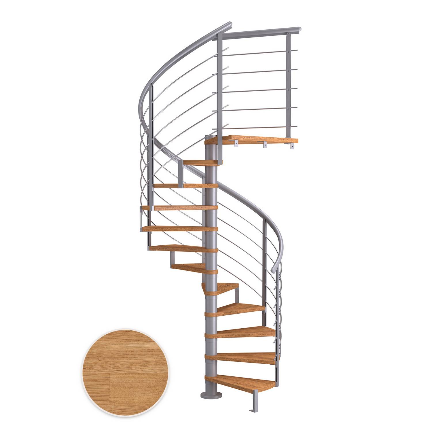MONTREAL spiral ek oljad pearl grey DESIGN 11T Ø160 Pearl Grey, D: 1600 mm, Golv till golv höjd: 2500-2860 mm, 11+1 steg