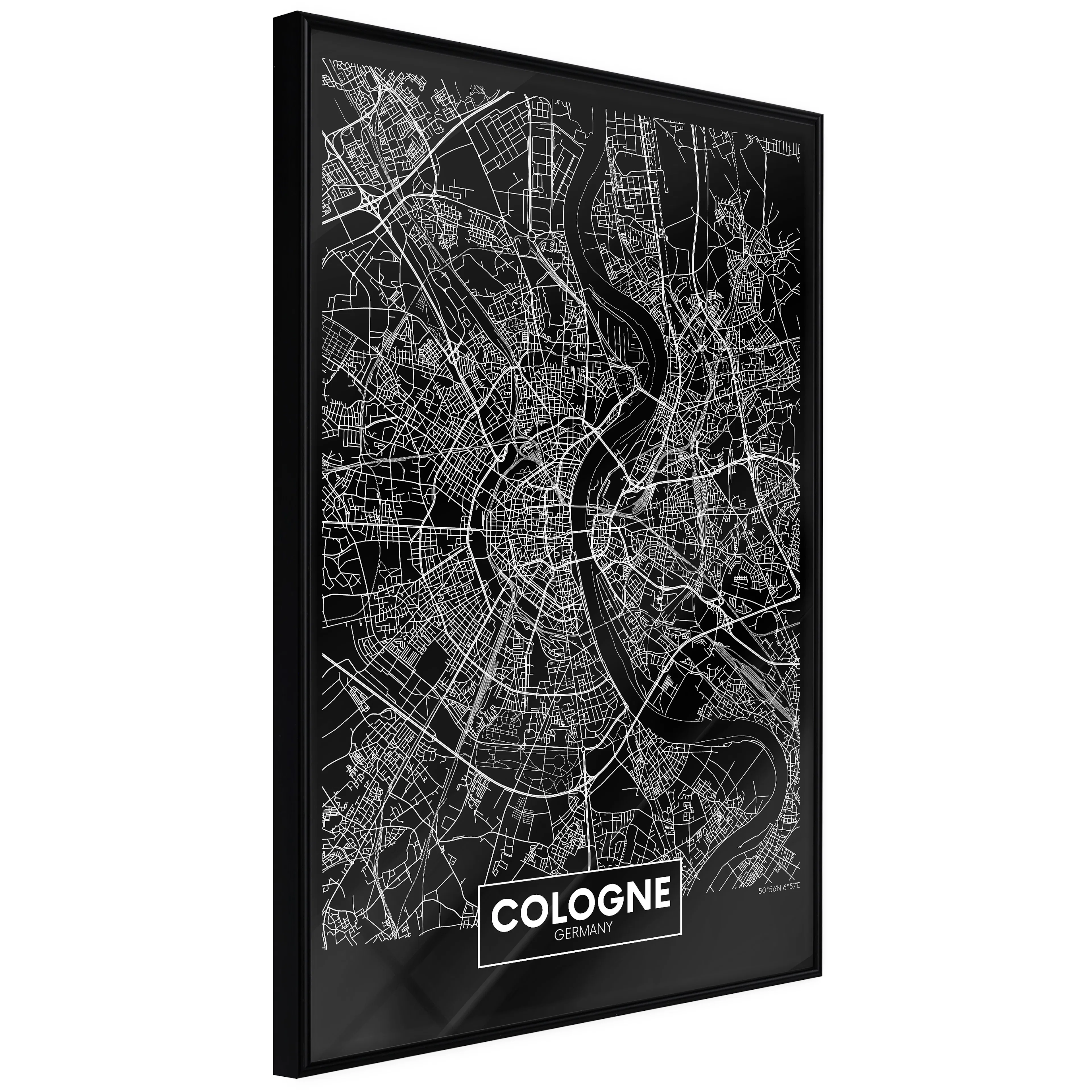 Affisch - Dark Map of Cologne [Poster] 40x60 Svart ram, 40x60 cm