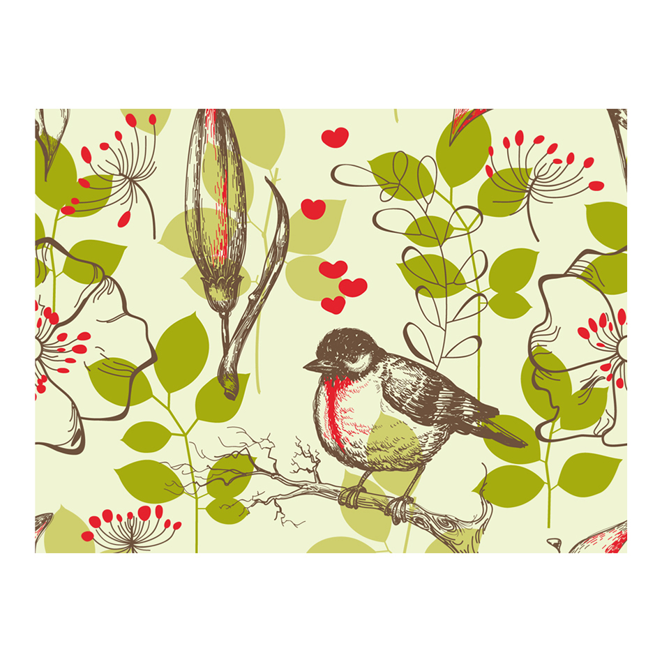 Fågel och liljor vintage mönster 300x231 Storlek: 300x231 cm