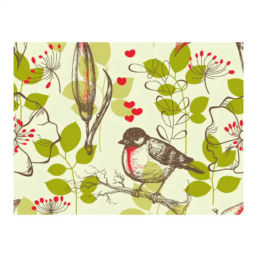 Fågel och liljor vintage mönster 300x231 Storlek: 300x231 cm