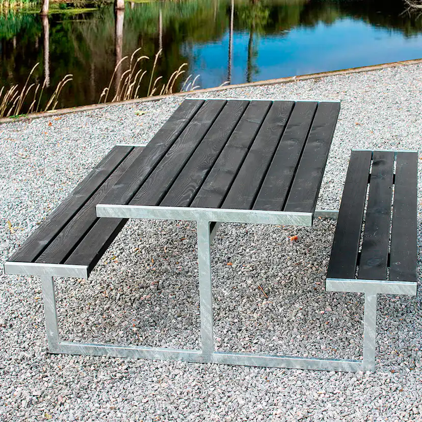 Bänkbord Hortus Loke, Svart Picknickbord i Trä med Stålram