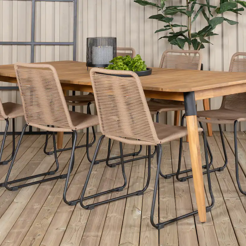 Julian Dining Table - Acasia - 210*100cm+Lindos Stacking Cha Latte