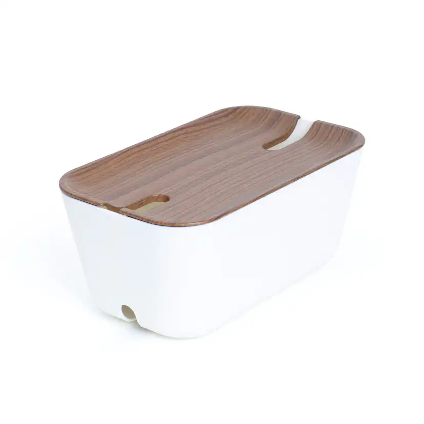 Kabelsamlare Cable Box M Färg: Vit/Mörk trä