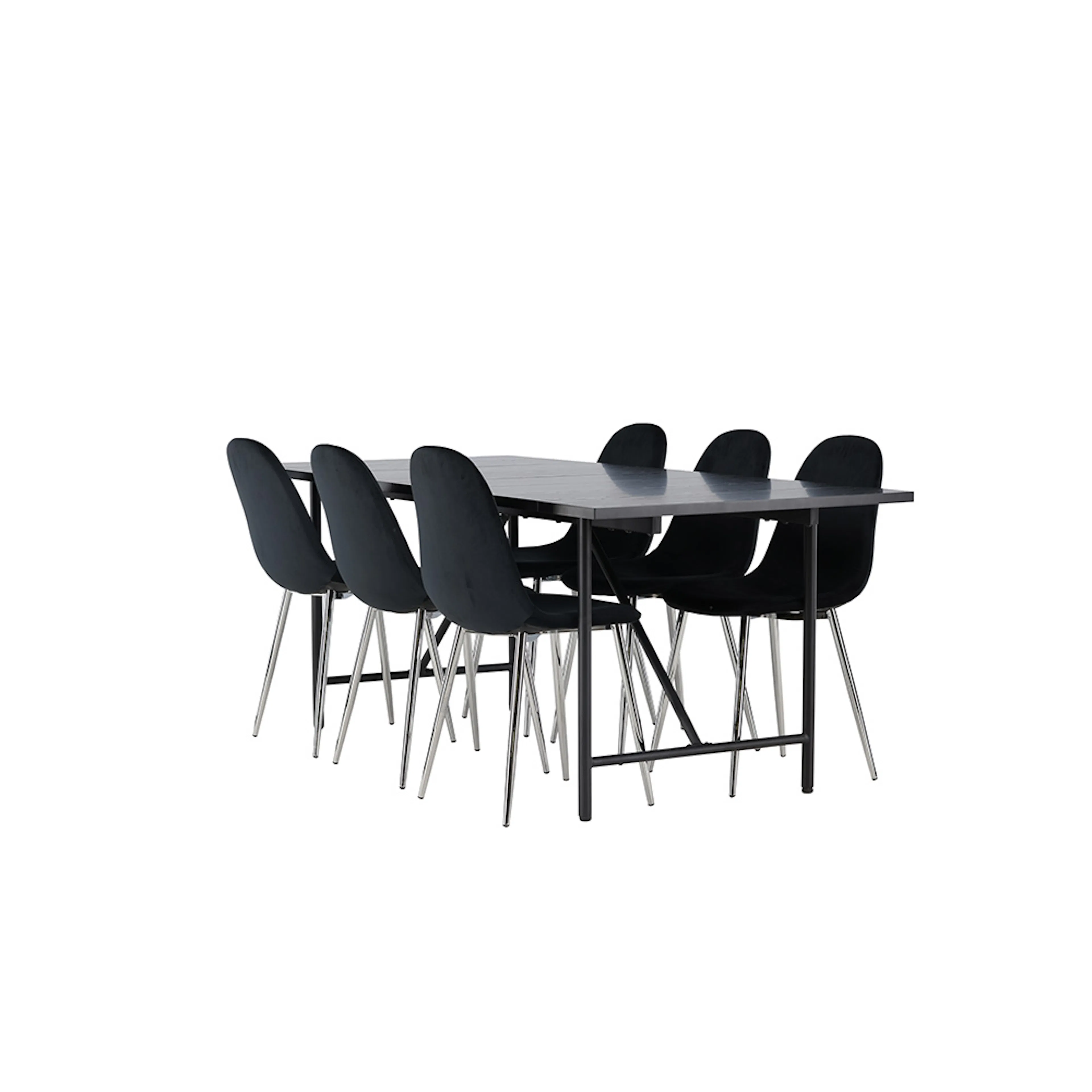 Matgrupp Venture Home Astrid med 6 Polar Sammet Stolar Svart/Krom