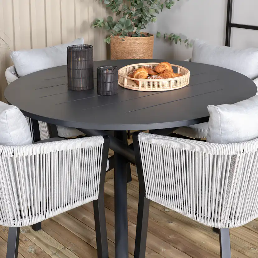Alma Dining Table - Black Alu - ø120cm+Virya Dining Chair - Svart