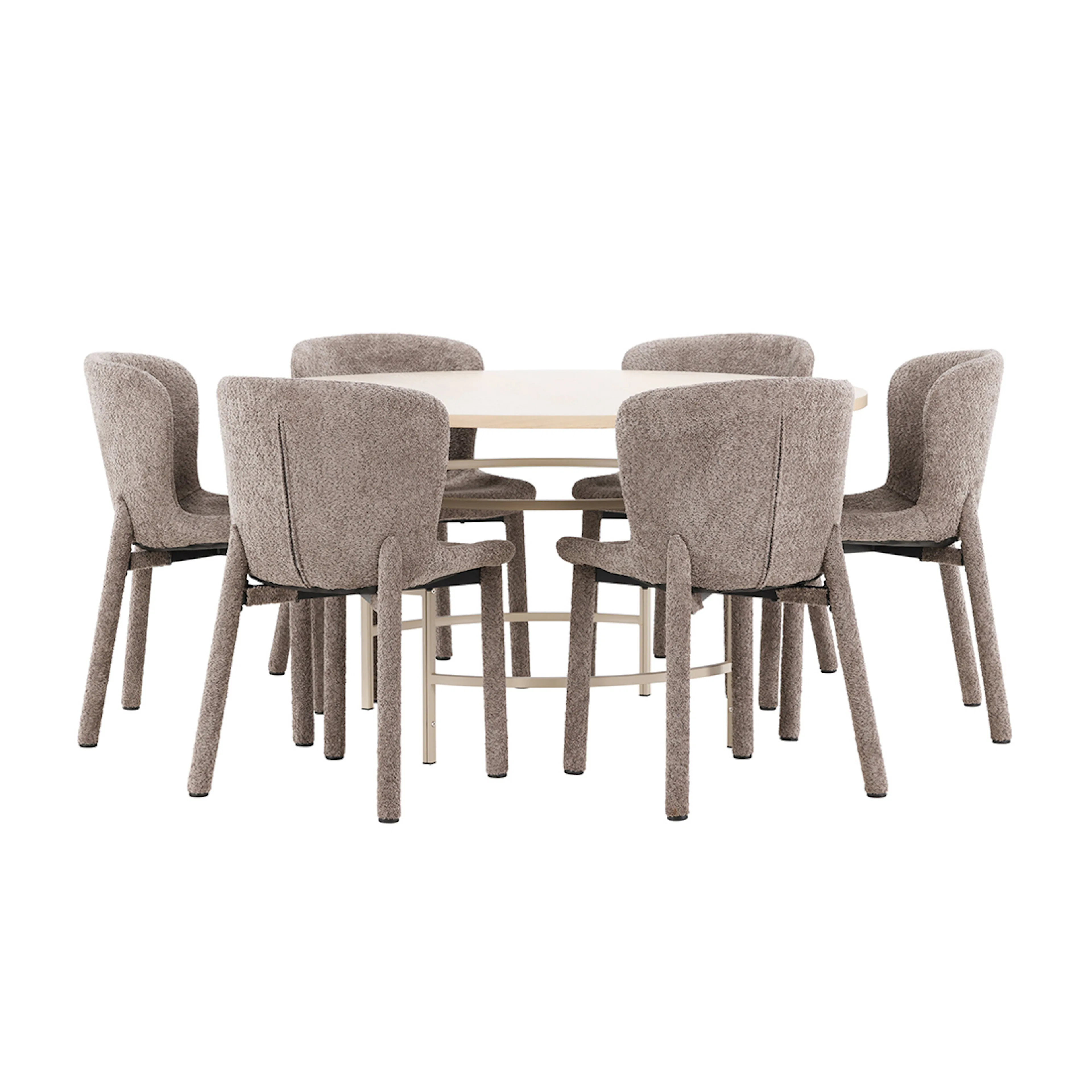Copenhagen Table - Whitewash/Beige with 6 Astoria Chair - Br Färg: Vittvätt/Beige/Brun