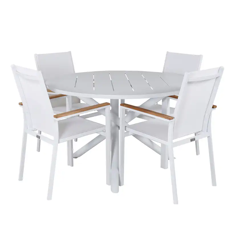 Alma Dining Table - White Alu - ø120cm+Texas Chair - White/T Vit