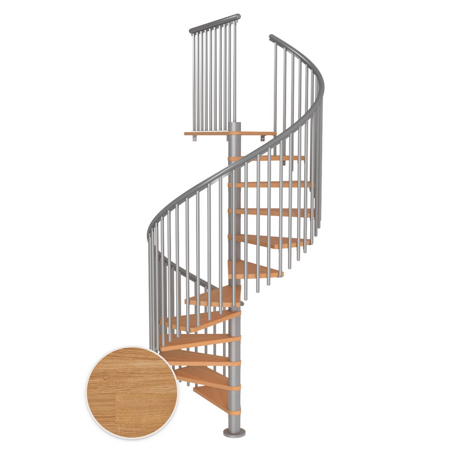 MONTREAL spiral ek oljad pearl grey CLASSIC5 12T Ø160 Pearl Grey, Golv till golv höjd: 2700-3090 mm, 12+1 steg