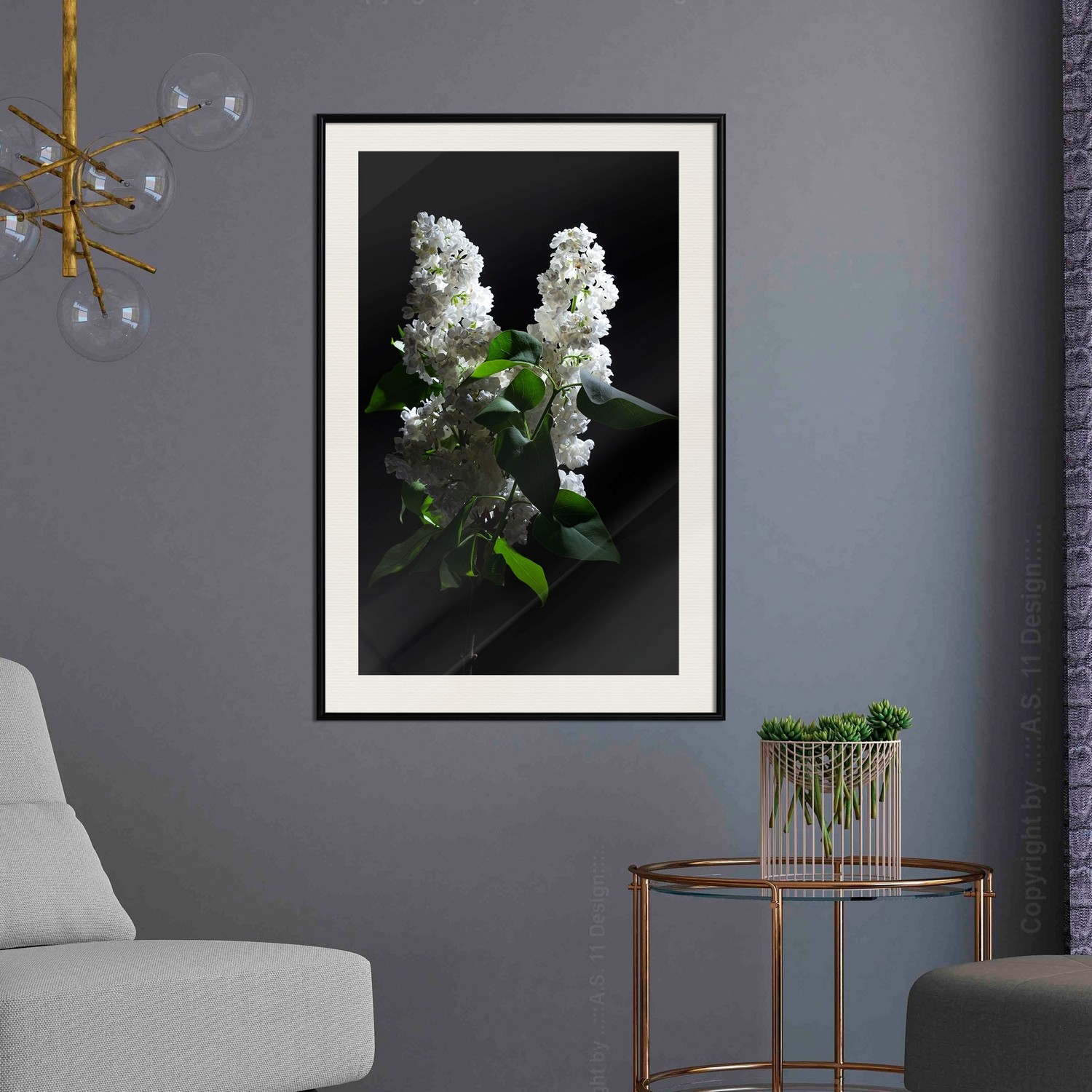 Affisch - Lilacs at Night [Poster] 20x30 Svart ram med passepartout, 20x30 cm