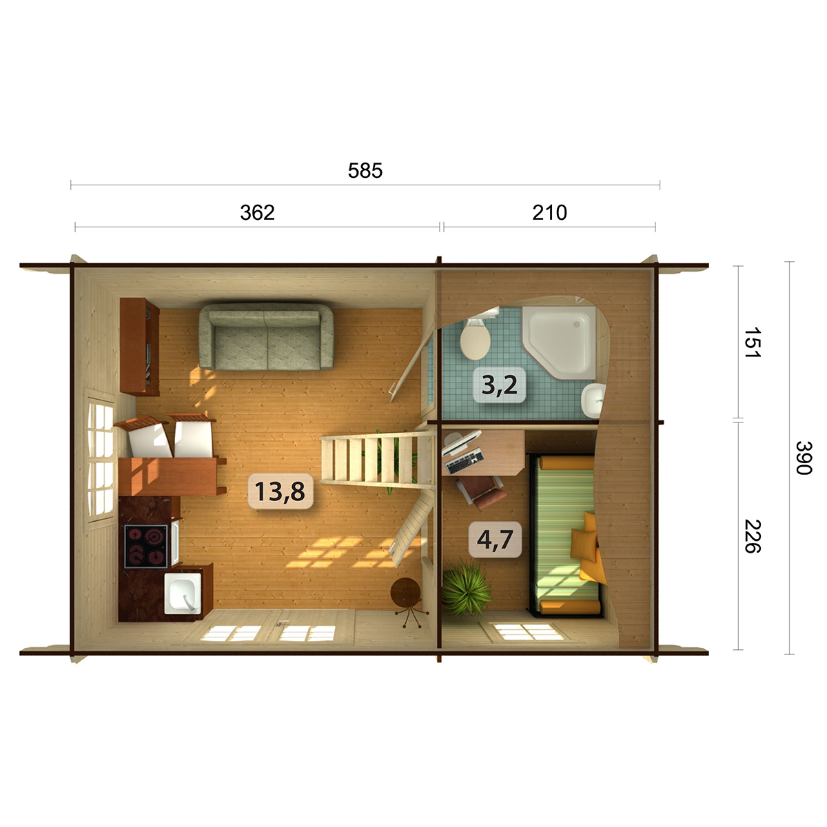 Attefallshus Palmako Sandra 29,9 m² Komplett Stuga med Sadeltak