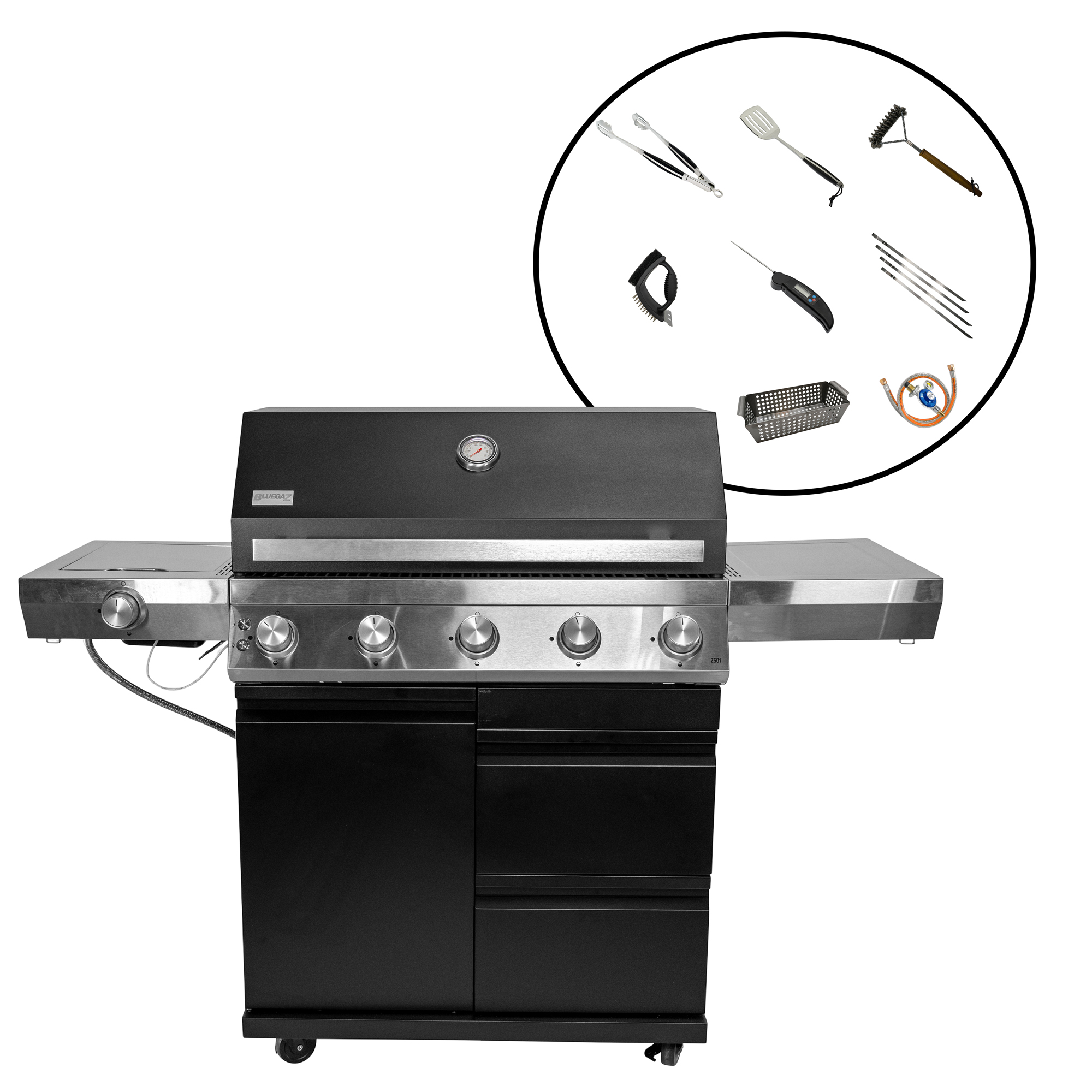 Gasolgrill Bluegaz Z501 Paket Med Regulator & Grillset M