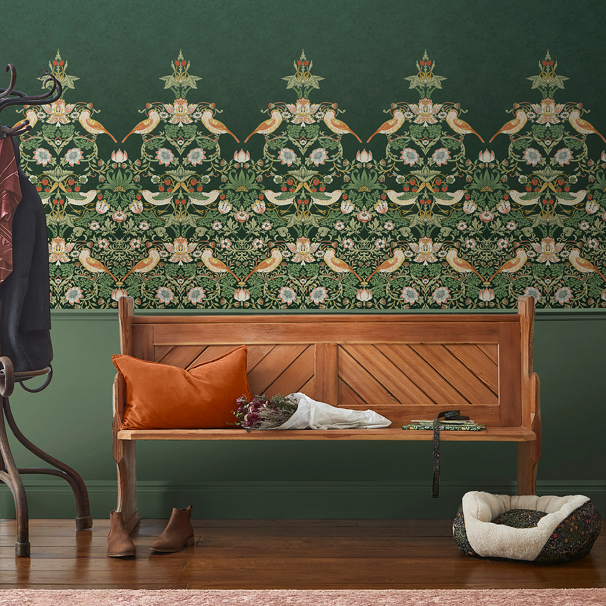 Fototapet William Morris At Home Strawberry Thief Green