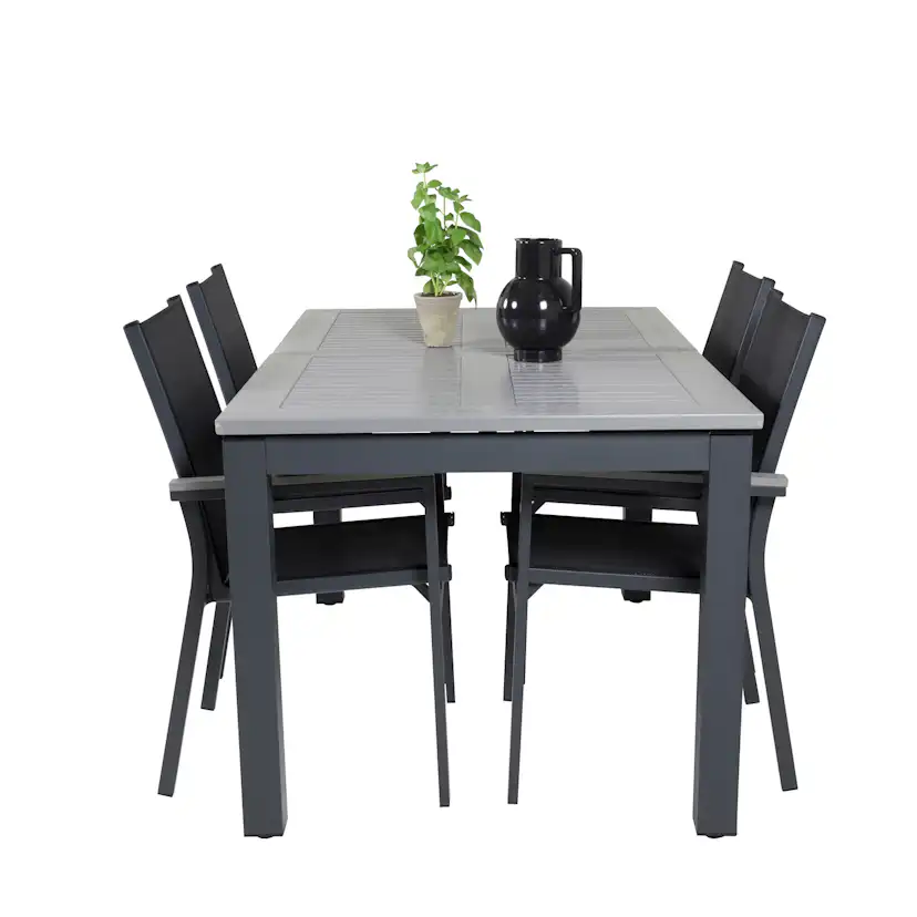 Albany Dining Table 160/240*100 - Svart Alu / Grey Aintwood+ Svart/Grå
