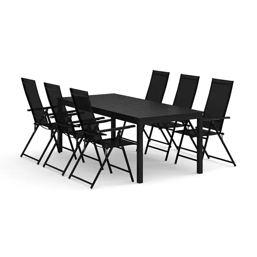 Trädgårdsgrupp Comfort Garden Tunis utomhus matgrupp förlängningsbart 205/305x90 cm med 6 Sanna positionsstolar