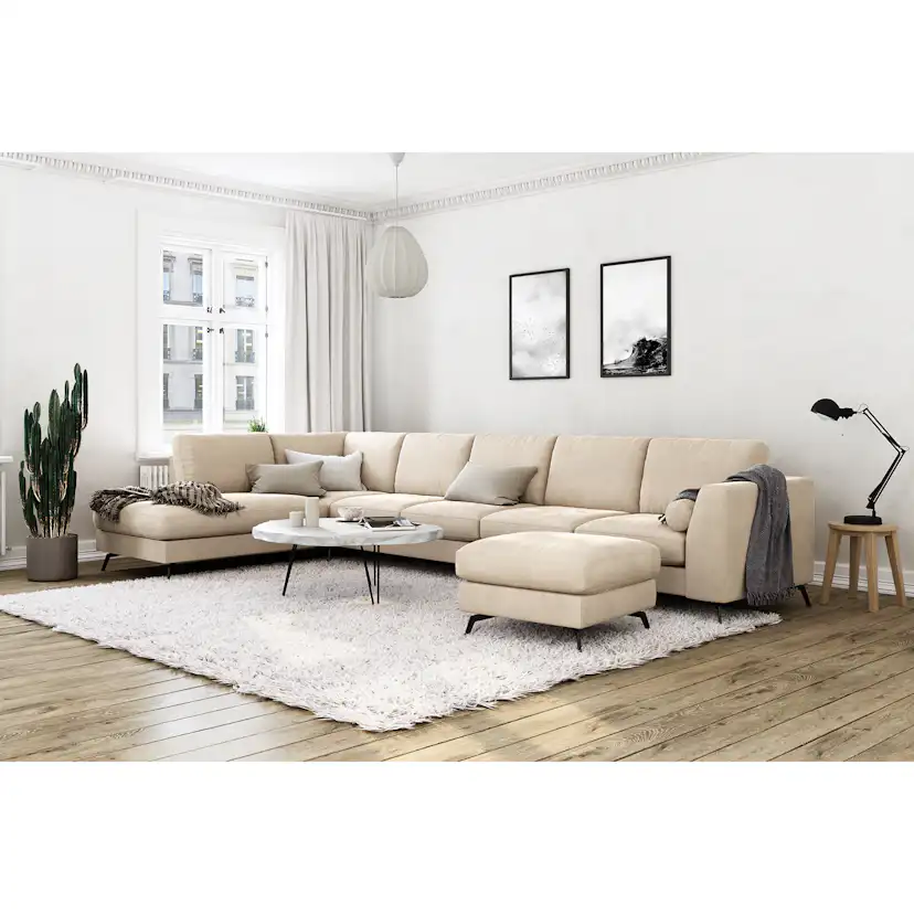 6-sitssoffa Scandinavian Choice Ocean Lyx U-formad med Schäslong 395 cm inkl Fotpall