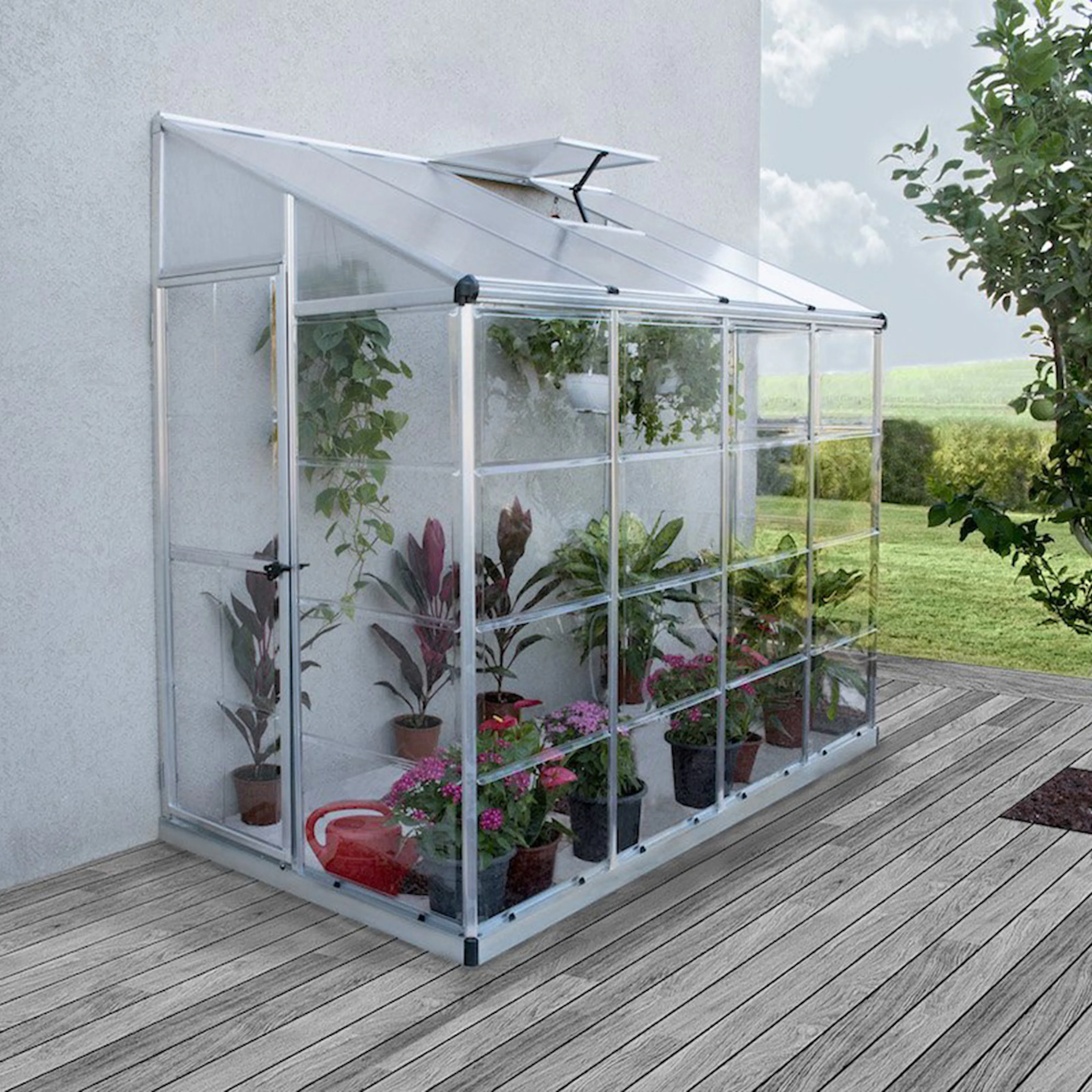 Växthus Canopia by Palram Lean Aluminiumram med Polykarbonatglas & Ventilationslucka, 3m²