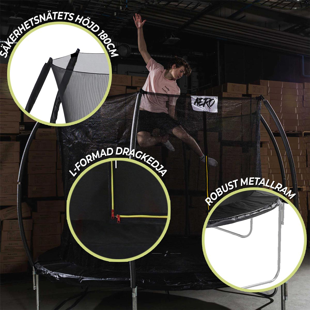 Studsmatta React Aero med Skyddsnät 3,05 m