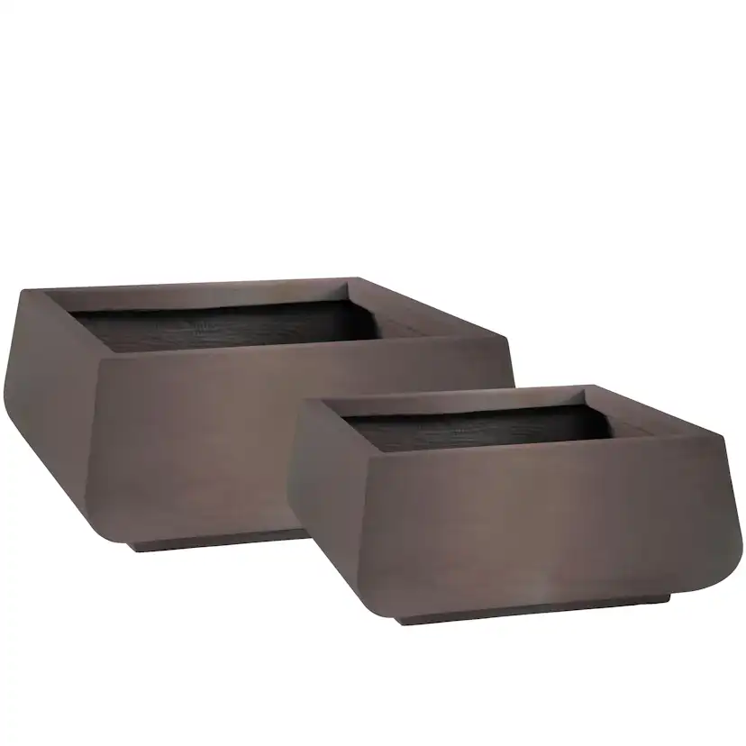 Kruka Lyfco Fyrkantig Låg Mörkbrun 2-pack